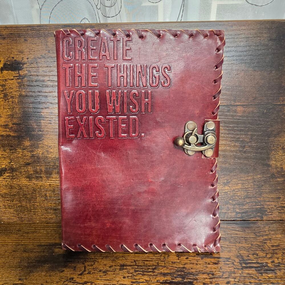 Brown Leather Journal- Metal Clasp White Pages 5x7 Book NWT Diary